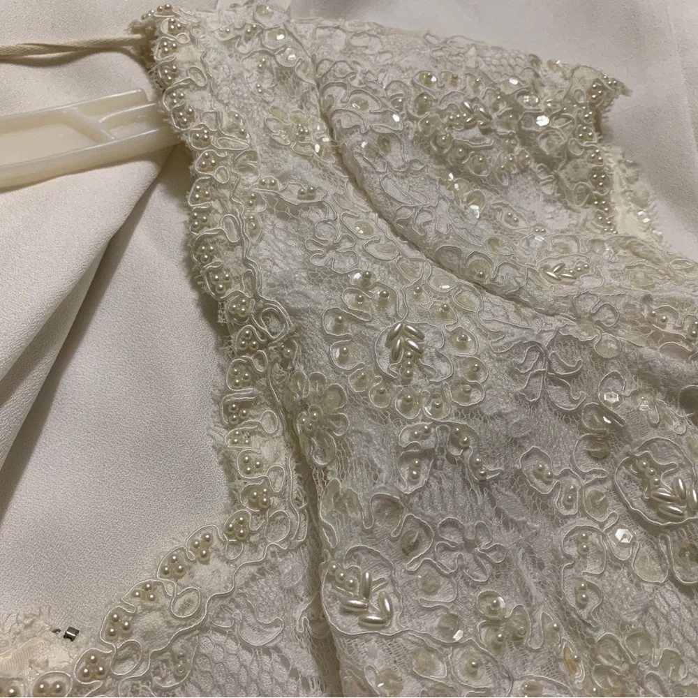 Vintage Wedding Empire Waist 9/10 Beaded BodiceRoundedCollar - Picture 3 of 15